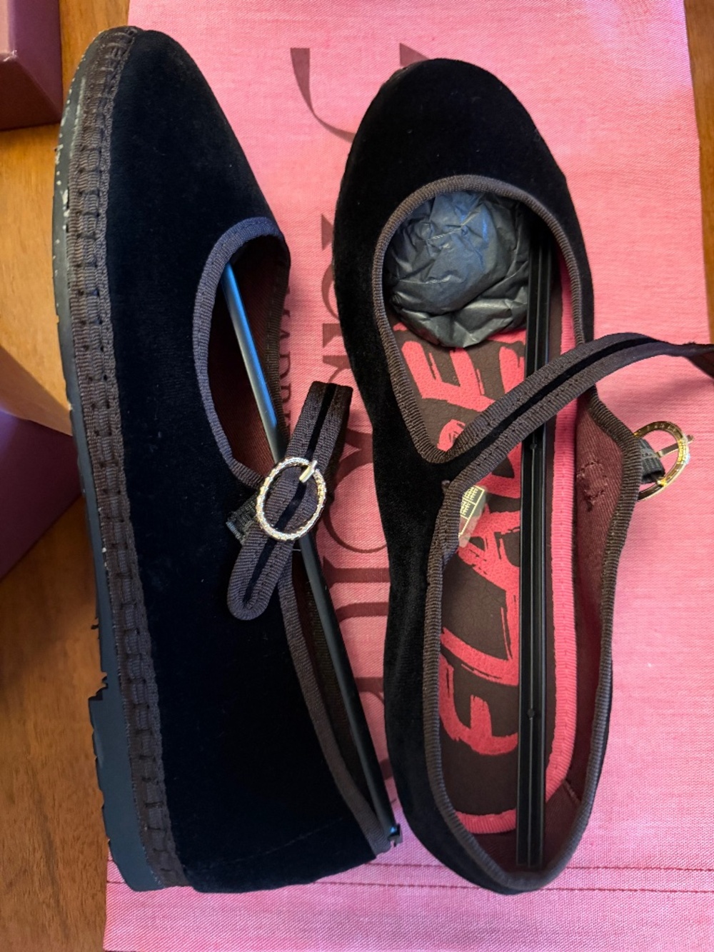 Flabelus Sethe Black Velvet Mary Jane Espadrille Flats Size 40